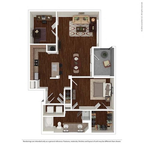 Floor plan for 1 bed, 1 bath, 1102 sqft